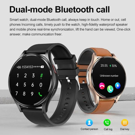 Versatile Leather Strap Smart Watch for Daily Wellness Tracking showing two watches with leather and silicone straps displaying call and health features