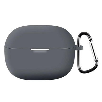 Silicone Case for Protecting Earphones in Daily Activities — Gray durable silicone earphone case with carabiner