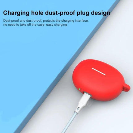 Silicone Case for Protecting Earphones in Daily Activities red silicone case with charging hole dust-proof plug and cable connected