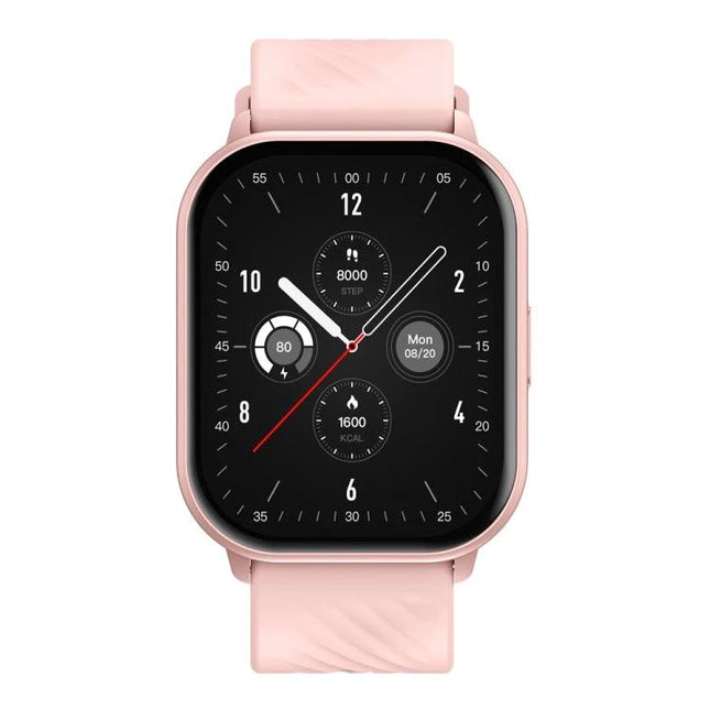 Zeblaze Watch for Daily Health Monitoring and Connectivity pink smartwatch showing step, heart rate and notification screens