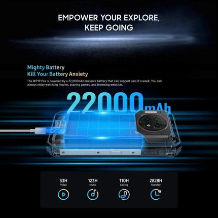 Oukitel WP19 Smartphone for Everyday Adventures and Connectivity showcasing 22000mAh battery life and long endurance for hiking and commuting