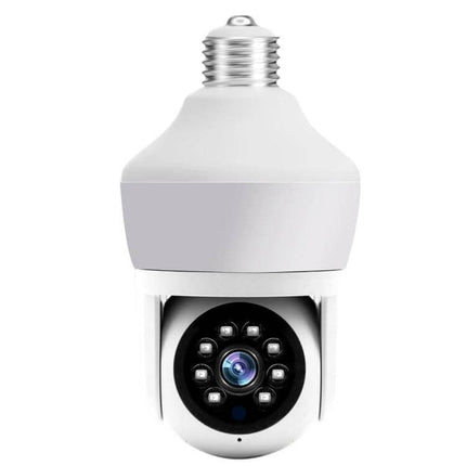 DP43 Bulb-Type Smart Camera for Home Security Monitoring with Night Vision installed in light socket showing camera lens and night vision LEDs