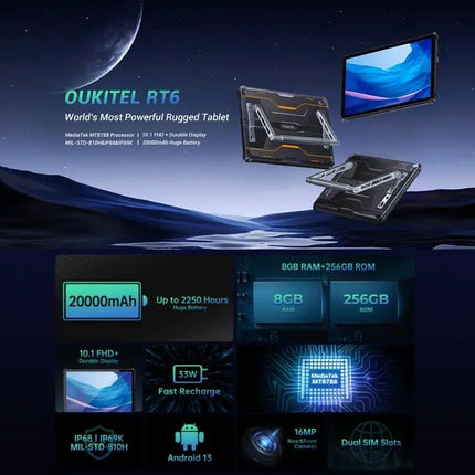 OUKITEL RT6 10.1-Inch Rugged Android 13 Tablet 8GB 256GB