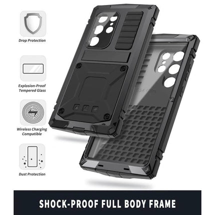 R-JUST Protective Case for Samsung Galaxy Phone Daily Use rugged metal-shell silicone-core shockproof case for S24, drop and dust protection, wireless charging compatible