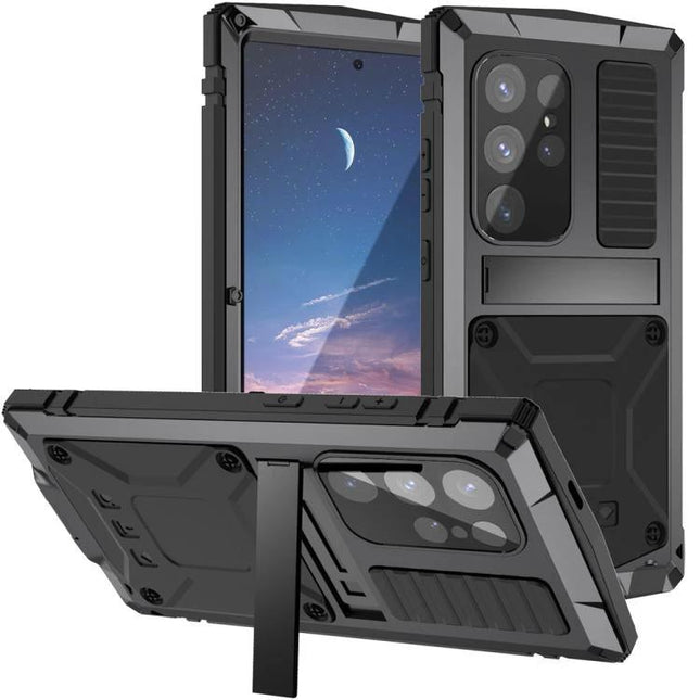 R-JUST Protective Case for Samsung Galaxy Phone Daily Use rugged metal-shell silicone-core case with kickstand for Samsung Galaxy S24