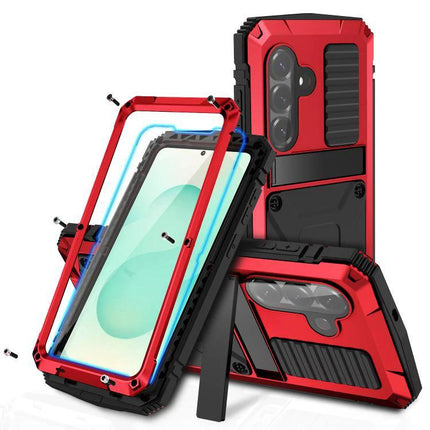 R-JUST Life Protective Case for Samsung Phones Daily Activities rugged red metal shell with silicone core, 360-degree drop and scratch protection