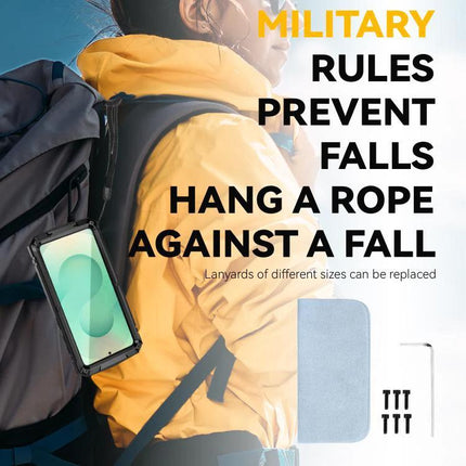 R-JUST Life Protective Case for Samsung Phones Daily Activities rugged metal-silicone case on backpack with lanyard and 360-degree protection