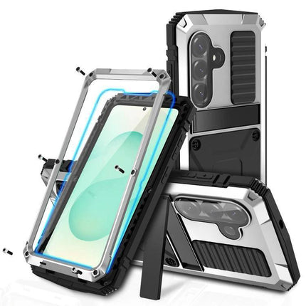 R-JUST Life Protective Case for Samsung Phones Daily Activities rugged metal shell silicone core 360-degree protection with built-in kickstand