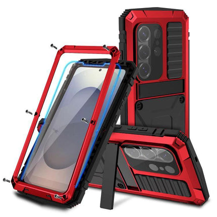 R-JUST Life Protective Case for Samsung Phones Daily Activities rugged red metal-silicone hybrid case with screen protector and kickstand