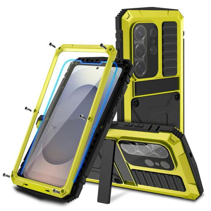 R-JUST Life Protective Case for Samsung Phones Daily Activities rugged yellow metal-silicone hybrid case with screen protector and kickstand