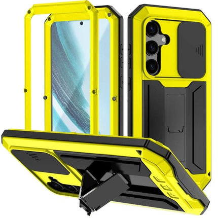 R-JUST Phone Case For Everyday Protection - yellow metal-silicone rugged case with kickstand and camera cover