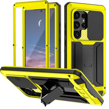 R-JUST Phone Case For Everyday Protection - yellow metal silicone rugged case with kickstand and camera cover