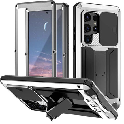 R-JUST Phone Case For Everyday Protection metal and silicone hybrid case with kickstand and camera cover for scratch and drop resistance