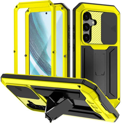 R-JUST Samsung Phone Case for Everyday Protection yellow dual-material metal frame silicone core with kickstand and camera cover