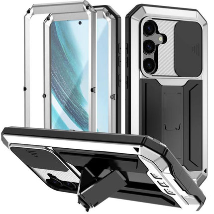 R-JUST Samsung Phone Case for Everyday Protection with metal frame, silicone core, camera slider and kickstand for durable everyday Samsung protection