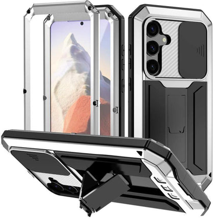 R-JUST Samsung Phone Case for Everyday Protection with metal frame, silicone core, camera cover and kickstand for daily drop and scratch defense