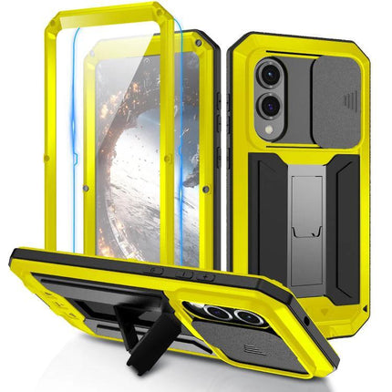 R-JUST Samsung Phone Case for Everyday Protection yellow dual-material metal frame silicone core with kickstand and camera cover