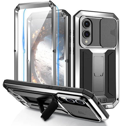 R-JUST Samsung Phone Case for Everyday Protection metal frame silicone core rugged kickstand dustproof scratch-resistant