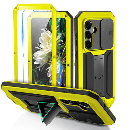 R-JUST Samsung Phone Case for Everyday Protection yellow dual-material metal frame silicone core with kickstand and camera cover