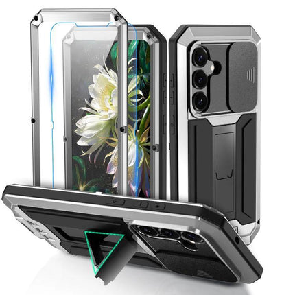 R-JUST Samsung Phone Case for Everyday Protection with metal frame, silicone core, camera cover and kickstand, rugged slim design