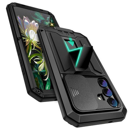 R-JUST Samsung Phone Case for Everyday Protection - rugged dual-material metal frame and silicone interior with camera cover and kickstand