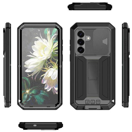 R-JUST Samsung Phone Case for Everyday Protection - black dual-material metal frame and silicone rugged slim cover