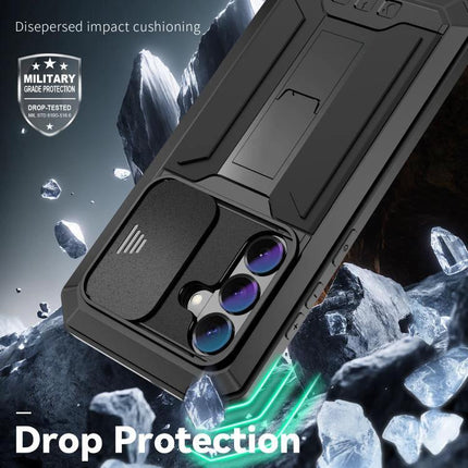 R-JUST Samsung Phone Case for Everyday Protection with metal frame, silicone core, camera lens cover and kickstand for drop protection