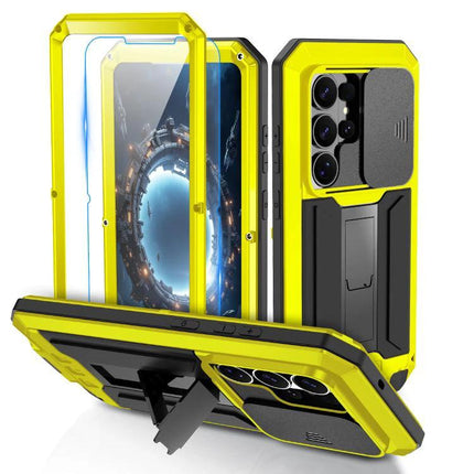 R-JUST Samsung Phone Case for Everyday Protection yellow dual-material metal frame silicone core with kickstand and camera cover