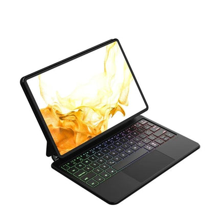 Bluetooth Keyboard Leather Case for Samsung Galaxy Tab S9 FE with backlit keys, adjustable stand and protective leather cover