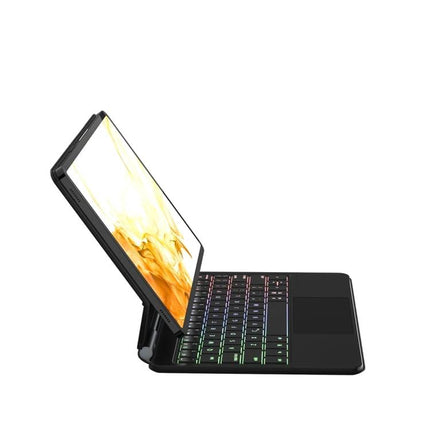 Bluetooth Keyboard Leather Case for Samsung Galaxy Tab S9 FE with adjustable stand and backlit keyboard in black