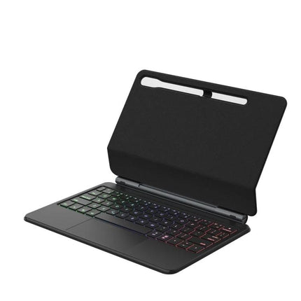 Bluetooth Keyboard Leather Case for Samsung Galaxy Tab S9 FE with RGB backlit keys, adjustable stand and protective folio cover