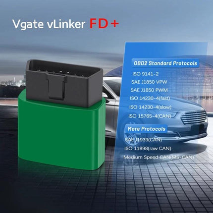 Vgate Tool for Everyday Car Maintenance Checks Bluetooth OBD-II diagnostic adapter vLinker FD+ plugged into car port