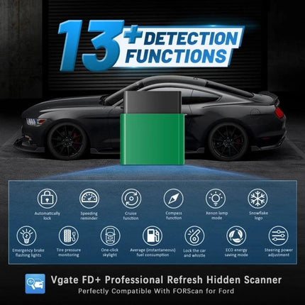 Vgate Tool for Everyday Car Maintenance Checks - Bluetooth OBD-II scanner showing 13+ detection functions and car diagnostics