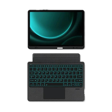 Leather Case with Split Bluetooth Keyboard for Samsung Galaxy Tab S9+ shown with detachable backlit keyboard and protective folio for professionals and students
