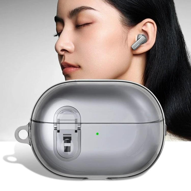 Protective Case for Huawei Earbuds During Daily Commutes - transparent shockproof TPU+PC case clipped to bag for secure, lightweight portable protection