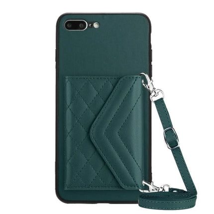 Phone Case With Lanyard For Everyday Carry - teal quilted card wallet, RFID shielding, detachable strap