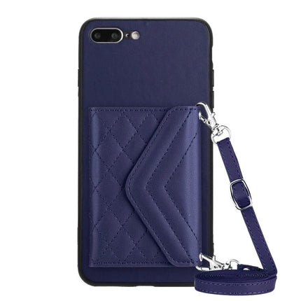 Phone Case With Lanyard For Everyday Carry - navy quilted card wallet case with detachable strap and RFID shielding