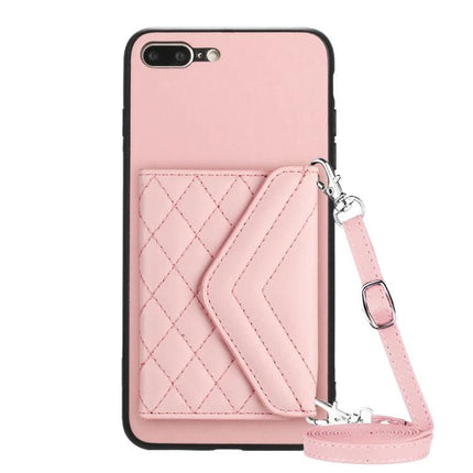 Phone Case With Lanyard For Everyday Carry - pink quilted card wallet phone case with adjustable lanyard and RFID shielding