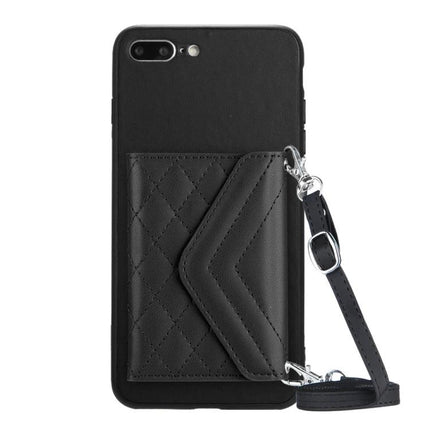 Phone Case With Lanyard For Everyday Carry - black quilted card wallet phone case with detachable lanyard and RFID shielding