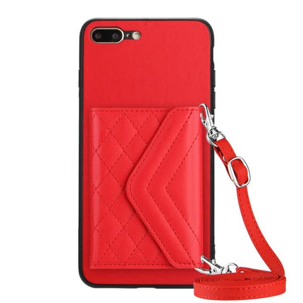 Phone Case With Lanyard For Everyday Carry - red quilted card wallet phone case with detachable lanyard and RFID shielding