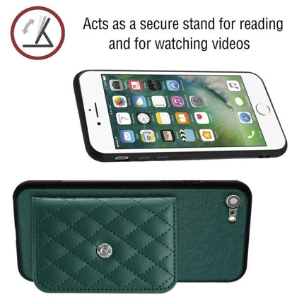 Essential Phone Case For Everyday Outings With Card Storage showing quilted back card holder and kickstand for hands-free video viewing