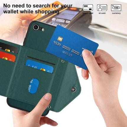 Essential Phone Case For Everyday Outings With Card Storage showing built-in card slots and a hand pulling a credit card during checkout