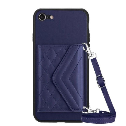 Essential Phone Case For Everyday Outings With Card Storage - navy protective case with quilted card pocket and detachable wrist strap