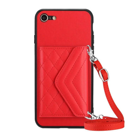 Essential Phone Case For Everyday Outings With Card Storage - red quilted card holder phone case with wrist strap
