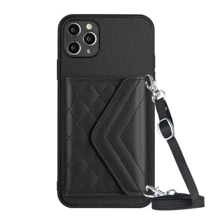 Phone Case With Card Holder For Everyday Use And Easy On The Go For Daily Errands And Commutes black quilted PU leather card slot with wrist strap and RFID shielding