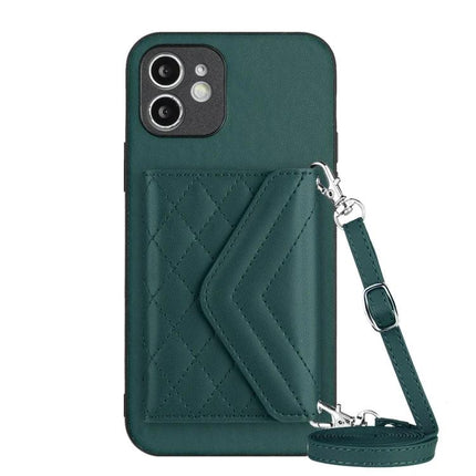 Practical Phone Case With Lanyard For Daily Essentials - green PU leather slim wallet case with messenger-style strap
