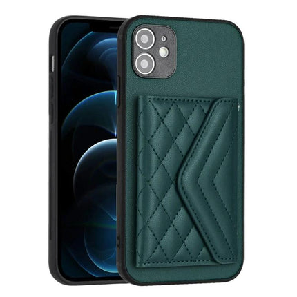 Phone Case With Card Holder For Everyday Use And Easy On The Go For Daily Errands And Commutes - green quilted PU leather with RFID card pocket