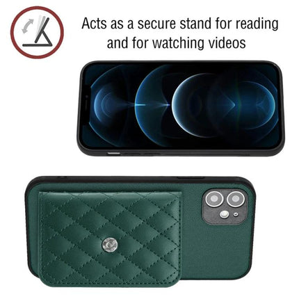Phone Case With Card Holder For Everyday Use And Easy On The Go For Daily Errands And Commutes - green quilted PU leather card slot with kickstand