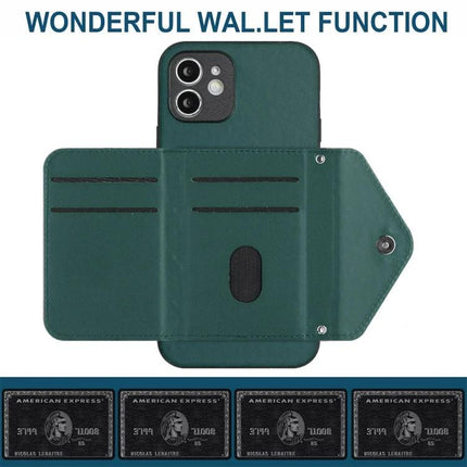 Phone Case With Card Holder For Everyday Use And Easy On The Go For Daily Errands And Commutes — green wallet-style phone case with RFID card slots