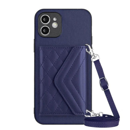 Phone Case With Card Holder For Everyday Use And Easy On The Go For Daily Errands And Commutes navy PU leather wallet case with strap and RFID protection